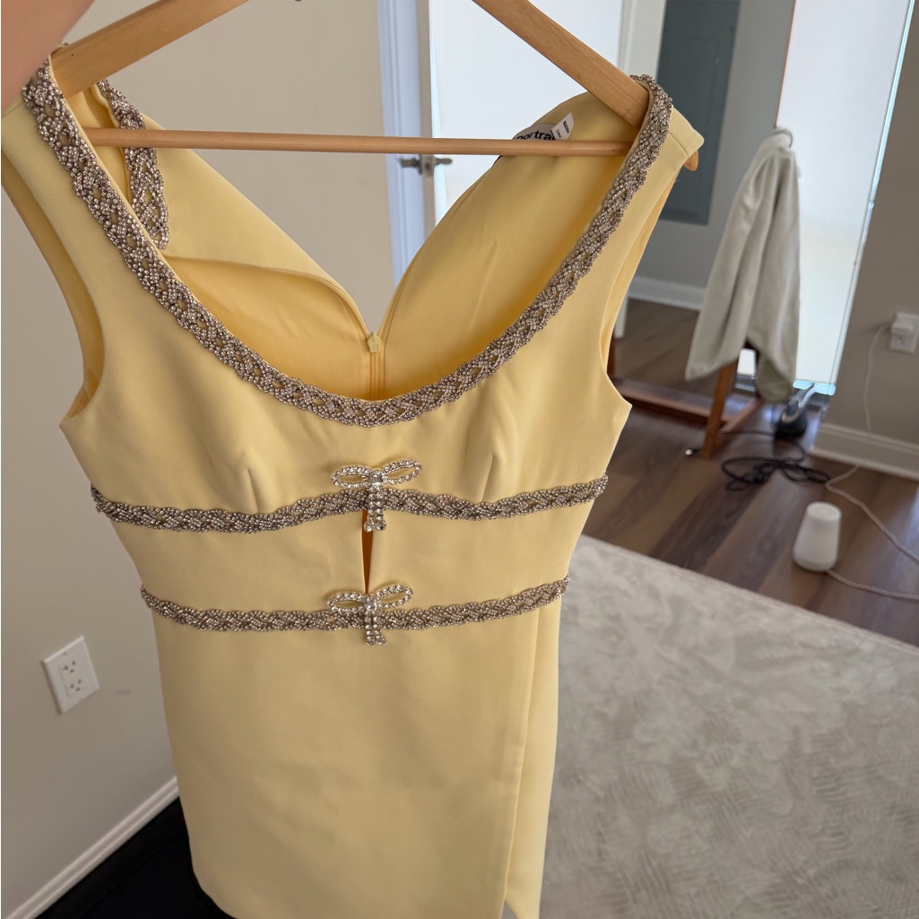 Self-Portrait Pale Yellow Embellished Mini Dress